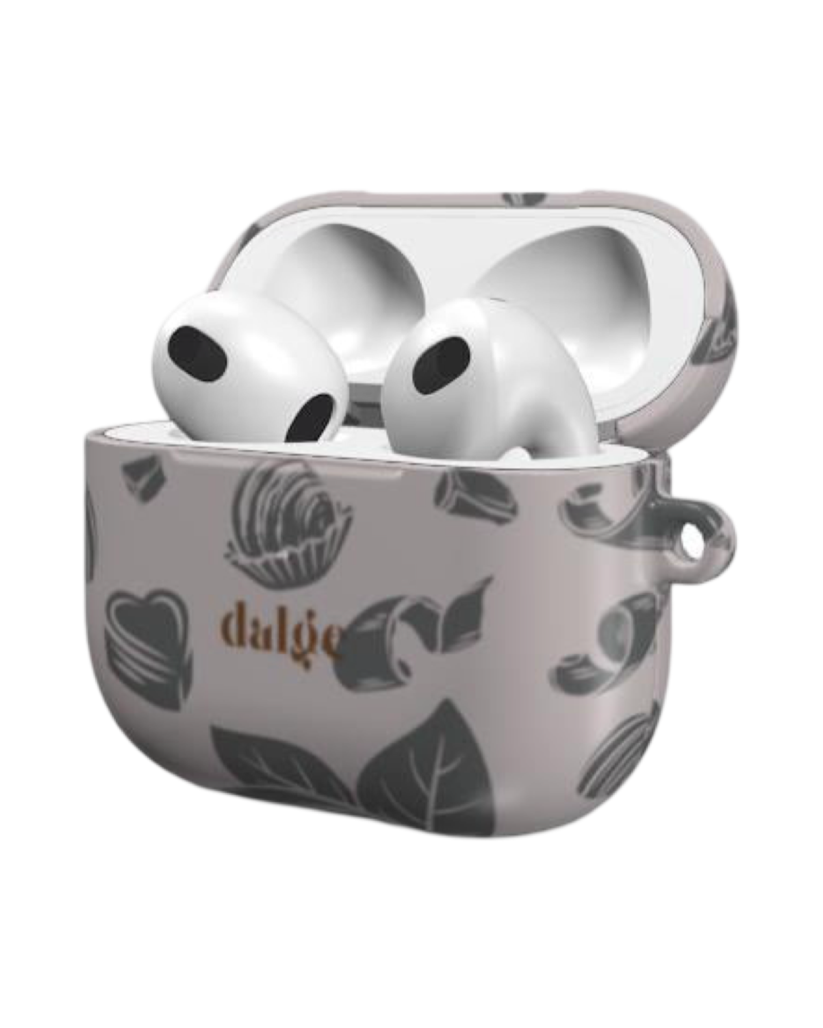 Sweet Course Earbuds Case glossy AirPods  with candy designs on taupe  background fully covering and protecting the AirPods