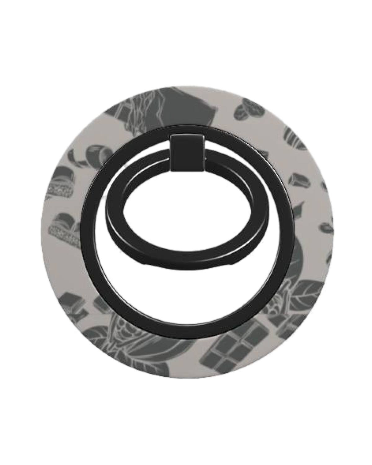 Sweet Course Phone Ring Holder featuring glossy design of chocolates on taupe background covering artistically the magnetic phone ring holder 