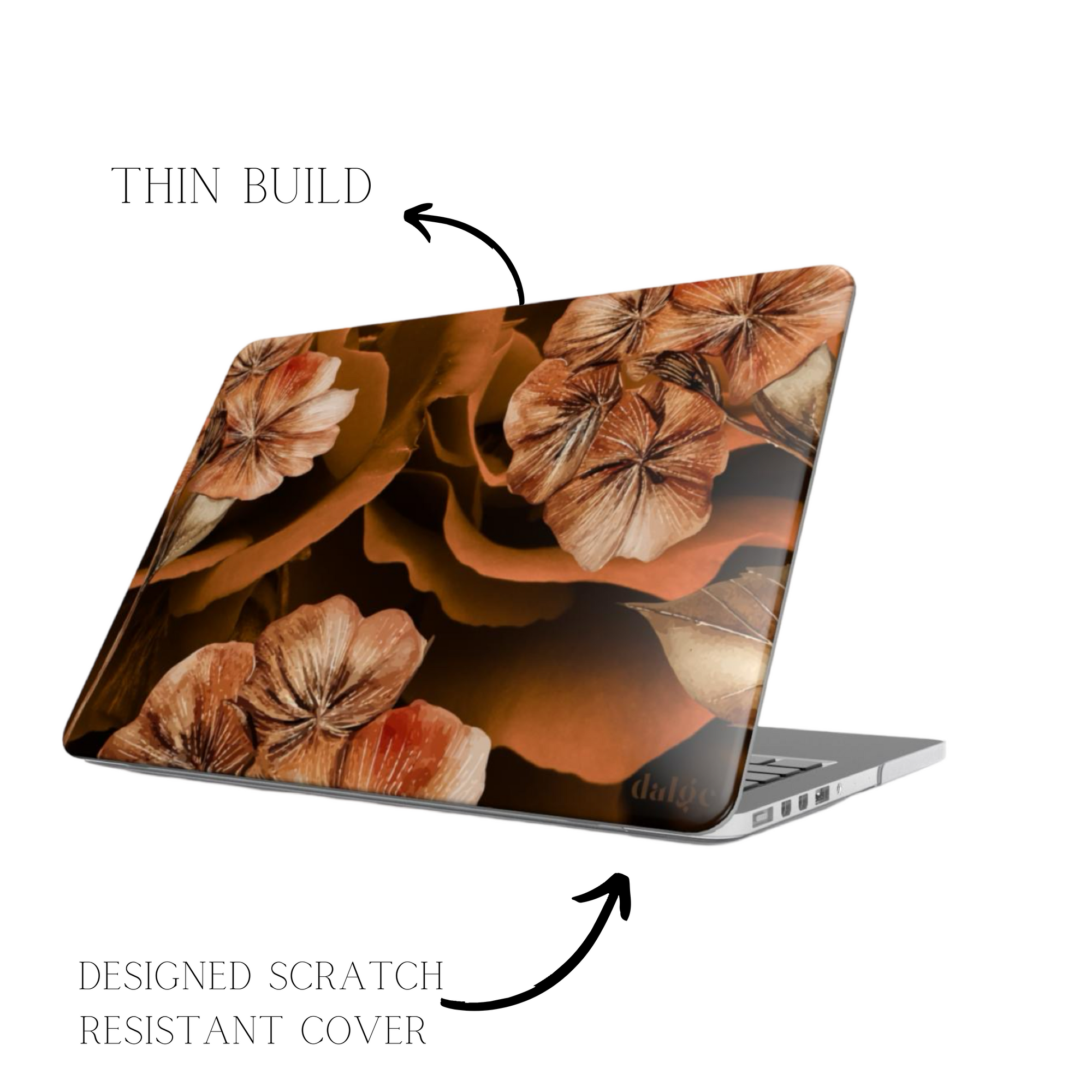 Midnight Date Laptop Case | brownish color flowers on a matte background designed MacBook case for a full artistic Coverage