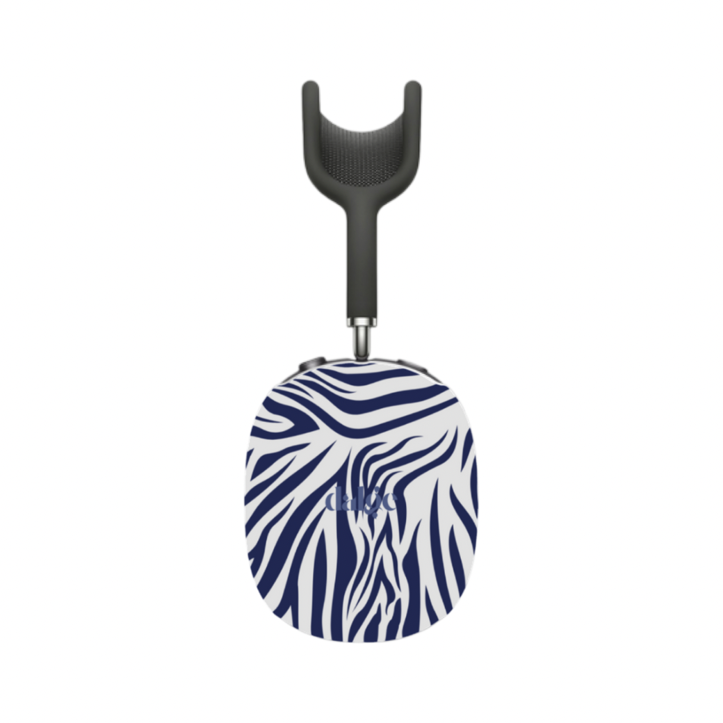 Midnight Blue Animal Pint Max Cases in glossy or matte with blue and white zebra prints | Artistic Coverage for AirPods Max.