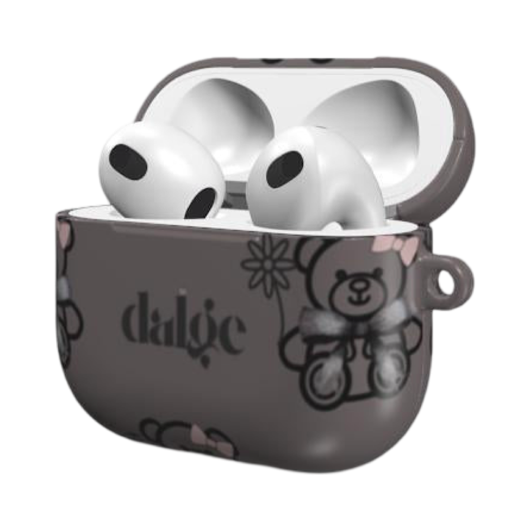 Oh Teddy  Earbuds Case featuring glossy designs of cute teddies with pink bow.