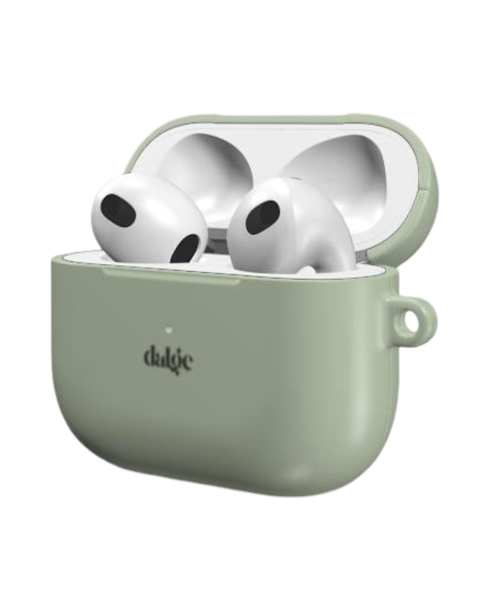 Sage Earbuds Case featuring glossy light olive-green solid color design for artistic coverage and protection 