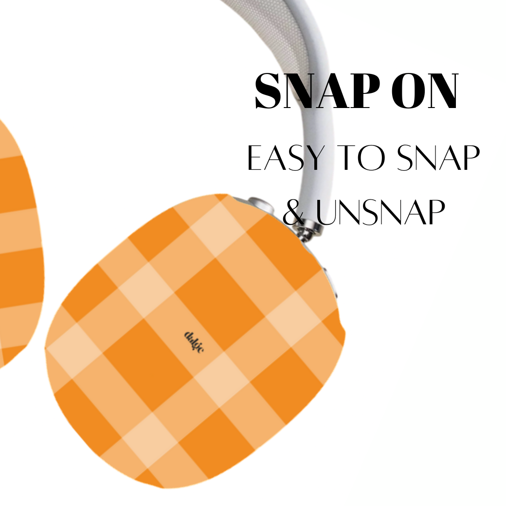 Pumpkin Tart Max Cases featuring orange checkered designs to artistically cover your AirPods Max.