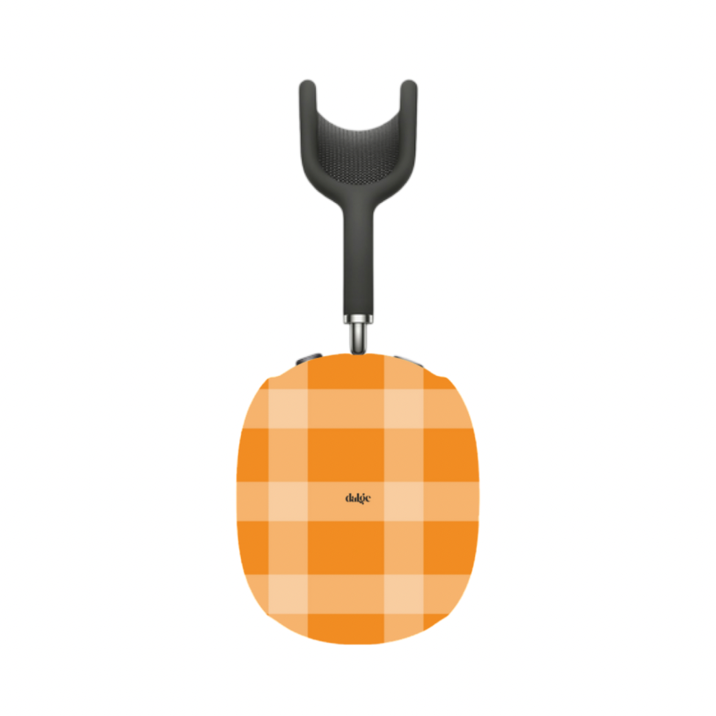 Pumpkin Tart Max Cases featuring orange checkered designs to artistically cover your AirPods Max.