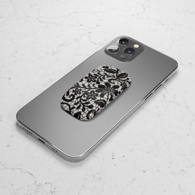 Muse Phone Grip featuring black floral designs on white background in glossy or matte finish