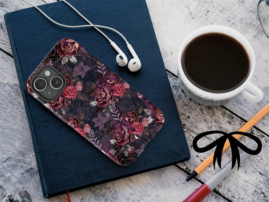 Dark Floral Purple Bow Tough Phone Case | Ultimate Protection