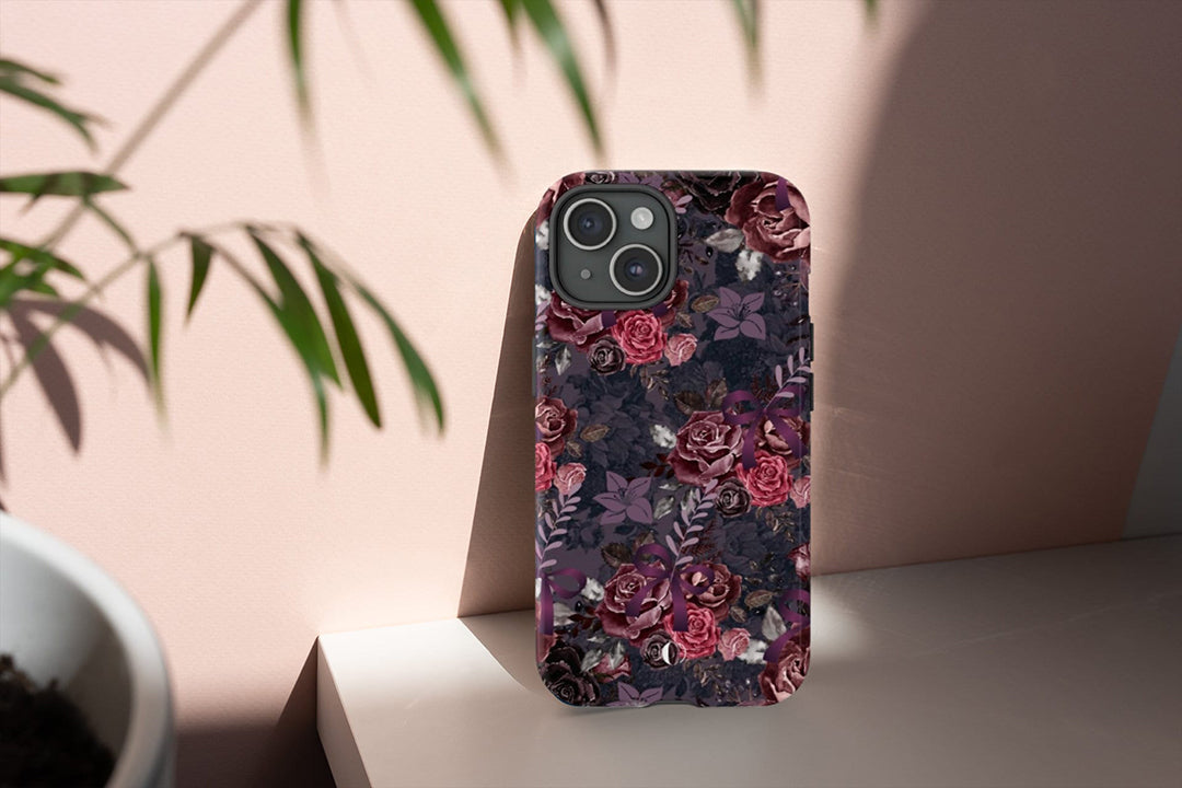 Dark Floral Purple Bow Tough Phone Case | Ultimate Protection