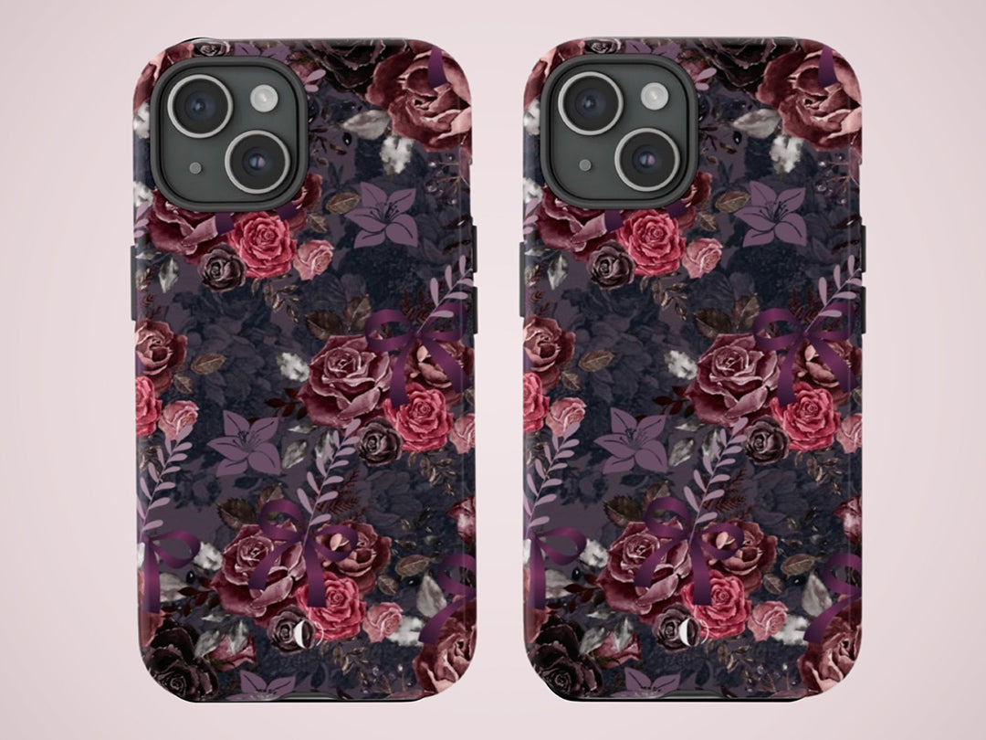 Dark Floral Purple Bow Tough Phone Case | Ultimate Protection